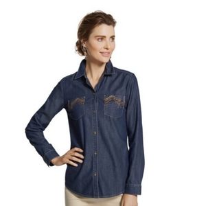 Chico's Bling Pocket Denim Button Up Shirt